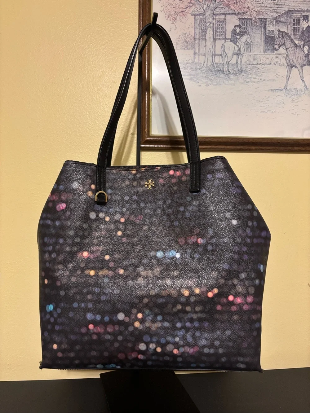 Tory Burch Black Multicolor Dot-Print Tote